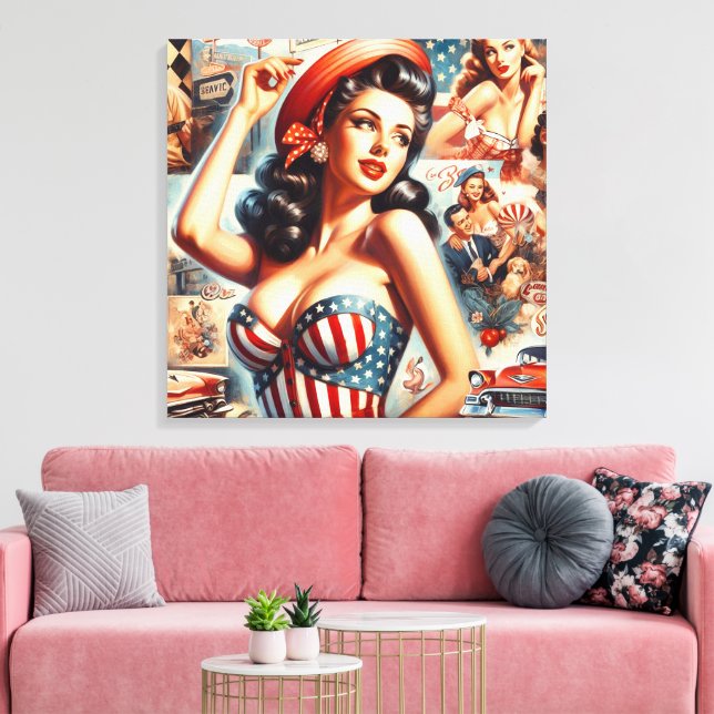 American Girl Pin-Up Collage Canvastryck (Insitu (Vardagsrum))