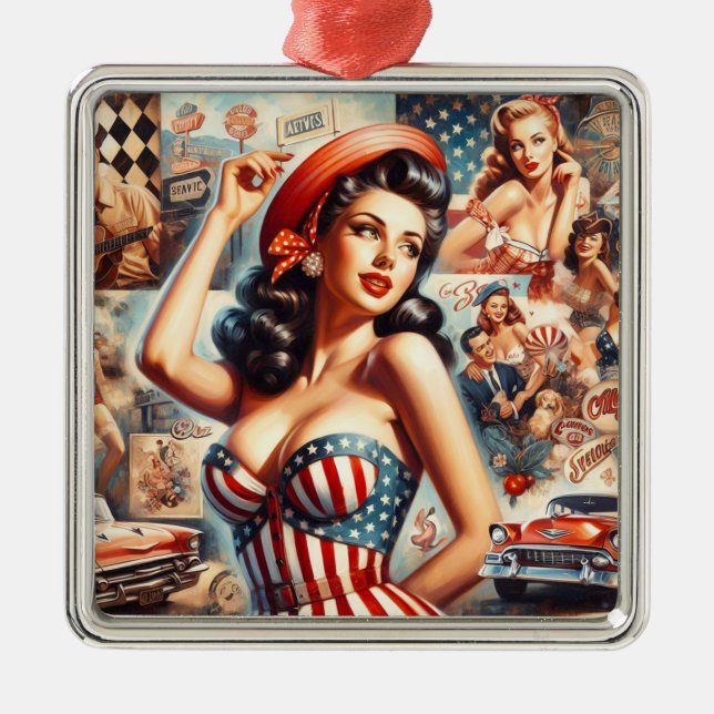 American Girl Pin-Up Collage Julgransprydnad Metall (Framsidan)