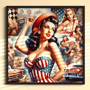 American Girl Pin-Up Collage Poster