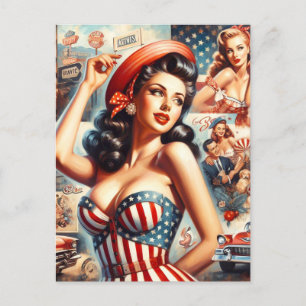 American Girl Pin-Up Collage Vykort