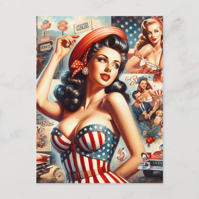 American Girl Pin-Up Collage Vykort (Framsida)