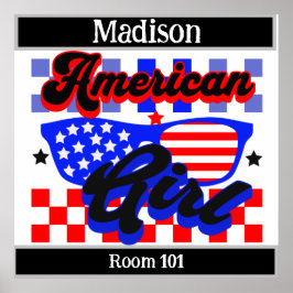 American Girl. Stars och stripes. Solglasögon. Red Poster