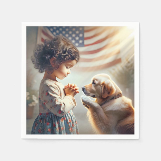 American Girl with Hund Praying Pappersservett (Framsidan)