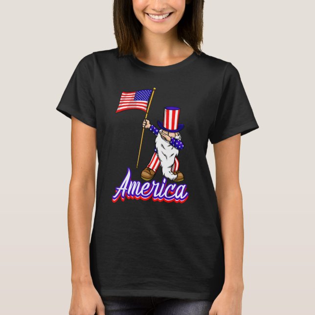 American Gnome Women Independence America Flagga L T Shirt (Framsida)
