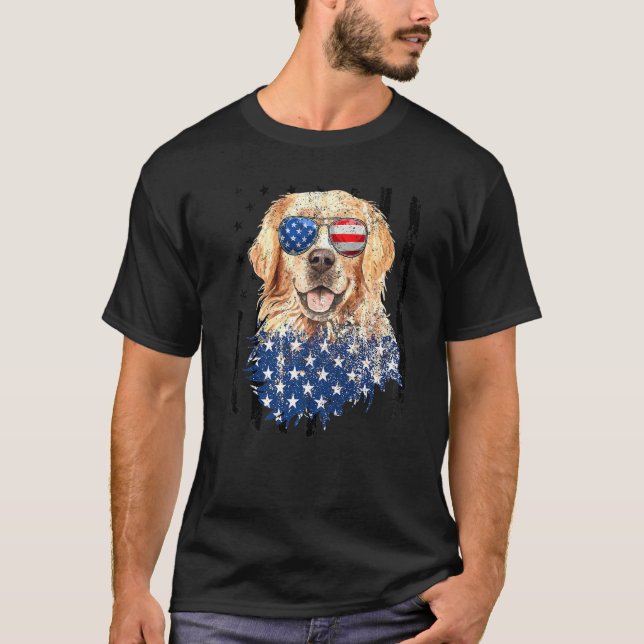 American Golden Retriever Usa Retro Flagga 4th of  T Shirt (Framsida)