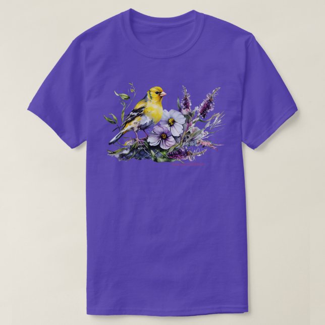 American Goldfinch Backyard Birds Lavender Garden T Shirt (Design framsida)