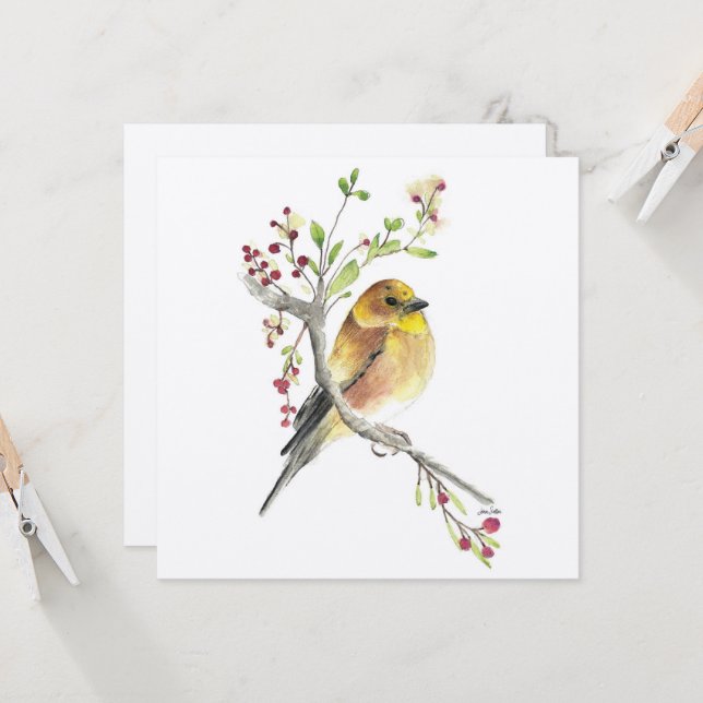 American Goldfinch Bird Berries Card Kort (Fram/Back In Situ)