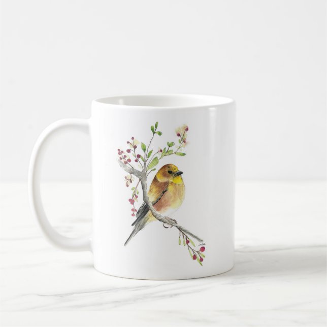 American Goldfinch Bird Watercolor Art Coffee Mugg (Vänster)