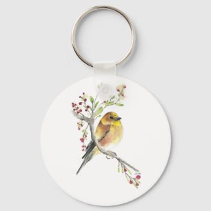 American Goldfinch Bird Watercolor Art Keychain Nyckelring