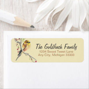 American Goldfinch Bird Watercolor Art Label Returadress Etikett