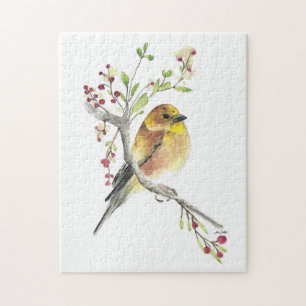 American Goldfinch Bird Watercolor Art Pussel