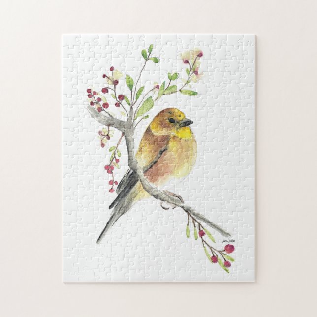 American Goldfinch Bird Watercolor Art Pussel (Vertikal)