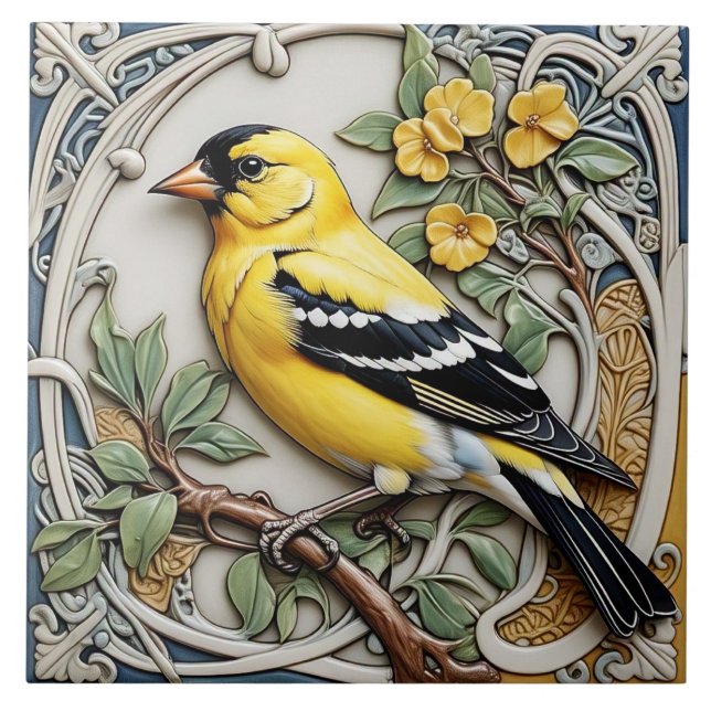 American Goldfinch - keramiska plattan Art nouveau Kakelplatta (Framsidan)