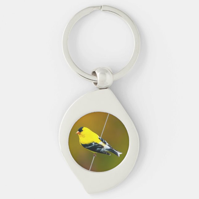 American Goldfinch - originalfoto Swirl Silverfärgad Nyckelring (Framsidan)