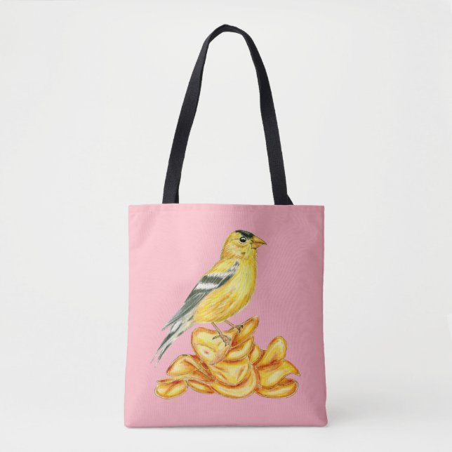 American Goldfinch Potato Chip Bird on Peach Tygkasse (Framsida)