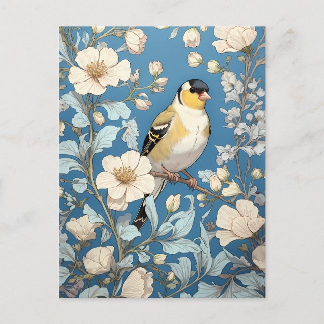 American Goldfinch William Morris Inspired Vykort (Framsida)