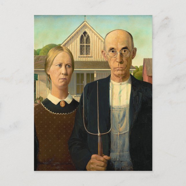American Gothic av Grant Wood (1930) Vykort (Framsida)