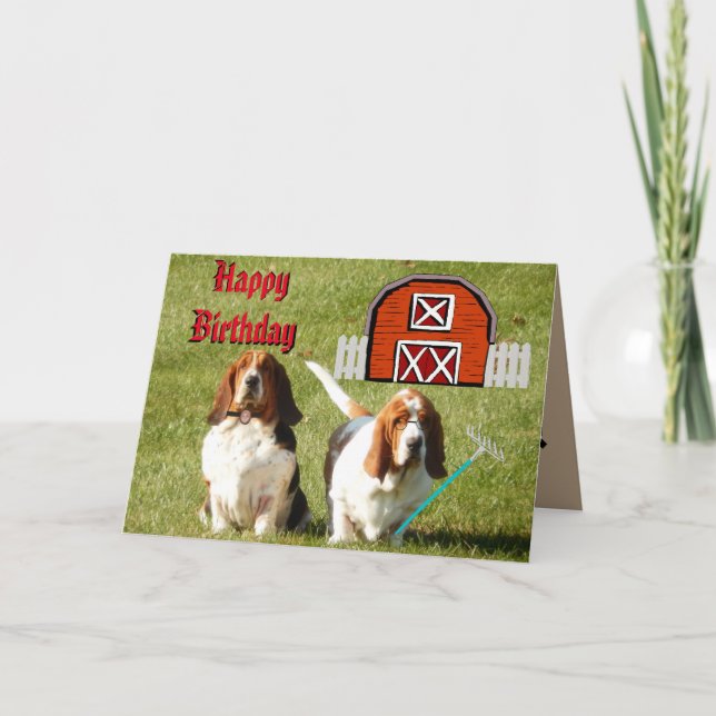 "American Gothic" Birthday Card w/Funny Bassets" Kort (Framsida)