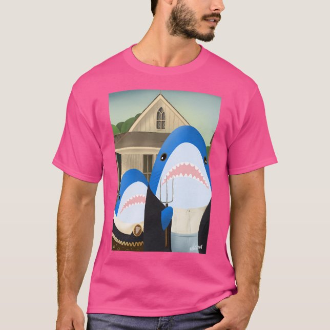 American Gothic Blahajshark Edition T Shirt (Framsida)