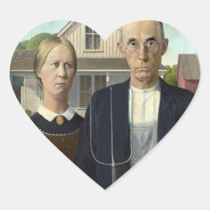 American Gothic by Grant DeVolson Wood Hjärtformat Klistermärke
