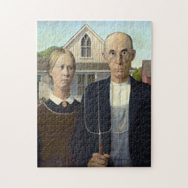 American Gothic by Grant DeVolson Wood Pussel (Vertikal)
