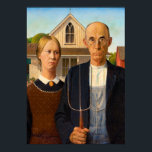 American Gothic by Grant Wood Poster<br><div class="desc">American Gothic by Grant Wood is one of the most recognizable paintings in American art. Created in 1930, this iconic work portrays a stern farmer standing beside a woman in front of a white farmhouse with a pointed Gothic window. Wood’s precise detail, balanced composition, and restrained color palette give the...</div>