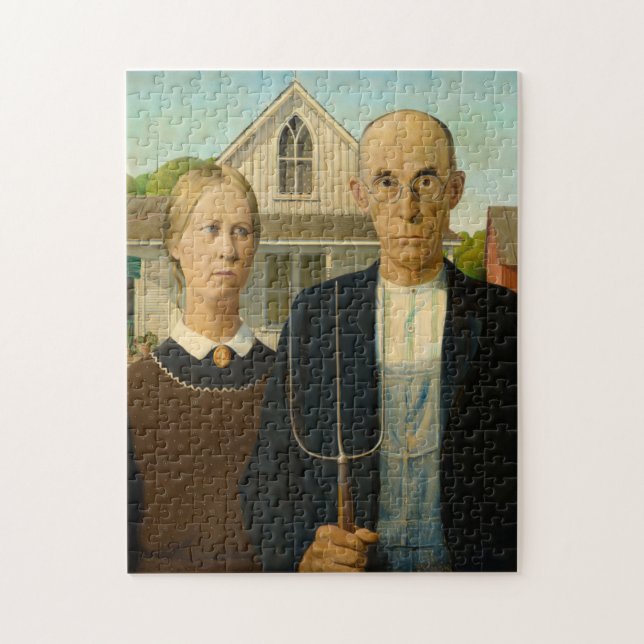 American Gothic by Grant Wood Pussel (Vertikal)