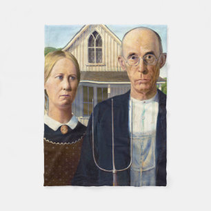 American Gothic Classic Painting Grant Wood Fleecefilt
