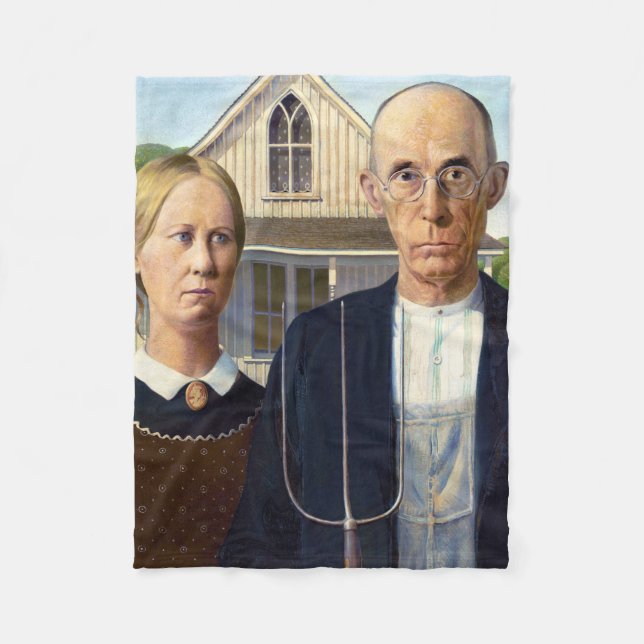 American Gothic Classic Painting Grant Wood Fleecefilt (Framsidan)