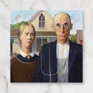 American Gothic Classic Painting Grant Wood Gåvor Etiketter