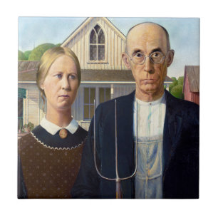 American Gothic Classic Painting Grant Wood Kakelplatta