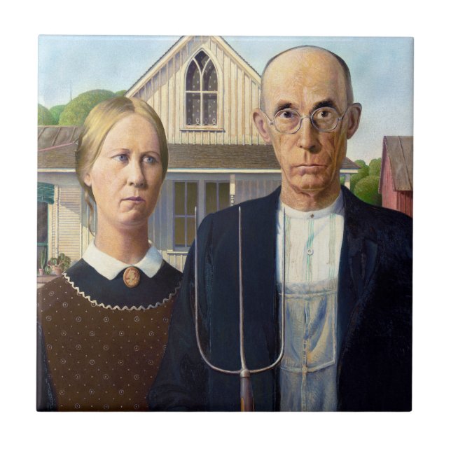 American Gothic Classic Painting Grant Wood Kakelplatta (Framsidan)