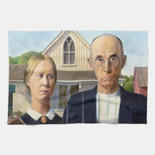American Gothic Classic Painting Grant Wood Kökshandduk