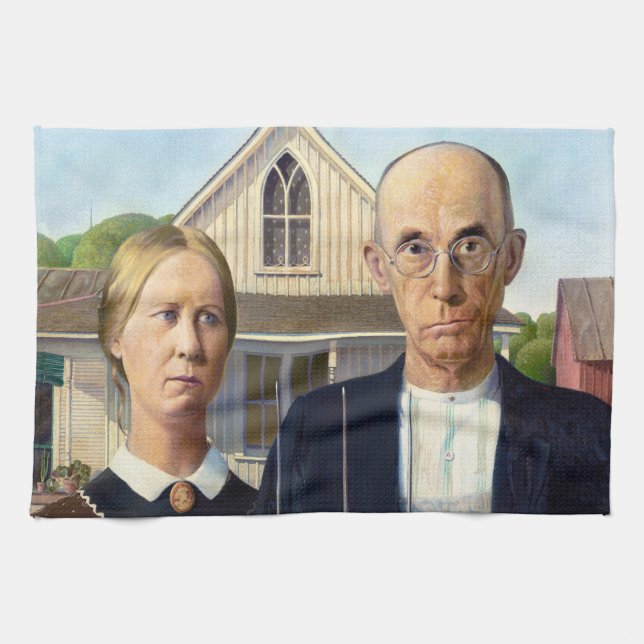 American Gothic Classic Painting Grant Wood Kökshandduk (Horisontell)