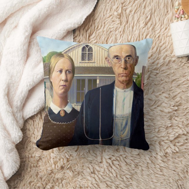 American Gothic Classic Painting Grant Wood Kudde (Filt)
