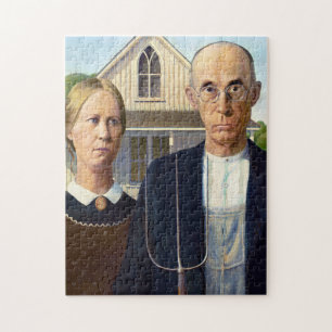 American Gothic Classic Painting Grant Wood Pussel