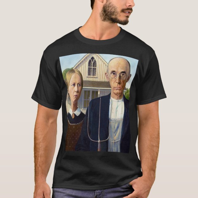 American Gothic Classic Painting Grant Wood T Shirt (Framsida)