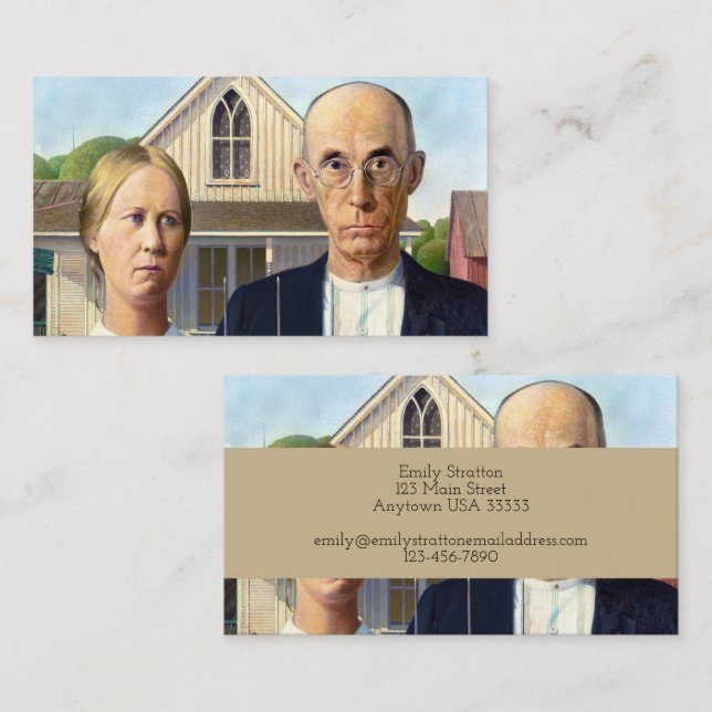 American Gothic Classic Painting Grant Wood Visitkort (Fram/baksida)