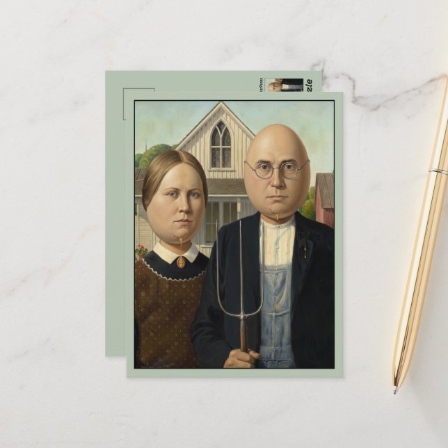 American Gothic Eggheads Parodi Vykort (Fram/Back In Situ)