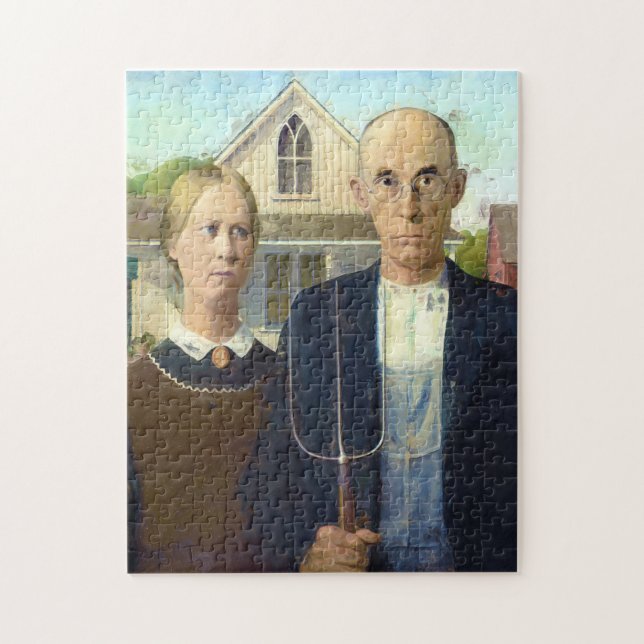 American Gothic Fine Art Oljemålning Pussel (Vertikal)
