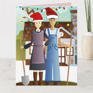 AMERICAN GOTHIC FUNNY COUPLE CHRISTMAS-KORT KORT