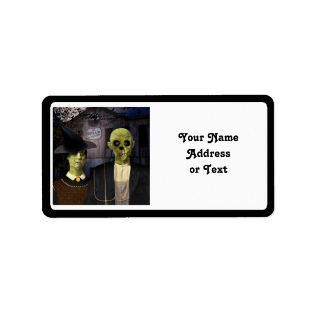 American Gothic Halloween Adressetikett (Framsidan)