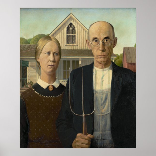 American Gothic House Farmer Wife 1930 Grant Wood  Poster (Framsidan)