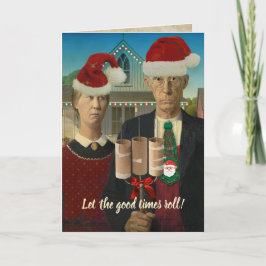 American Gothic jul glädje sig åt de goda tiderna Helgkort