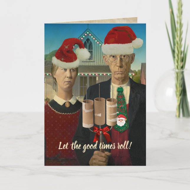 American Gothic Jul Låt de goda tiderna rulla Helgkort (Framsida)