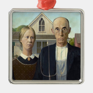 American Gothic Painting by Grant Wood Julgransprydnad Metall