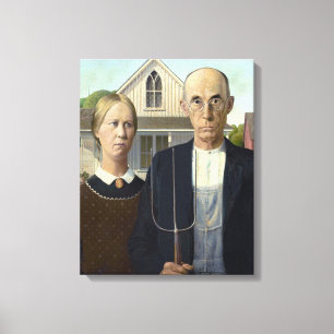American Gothic Painting by Grant Wood on Canvas