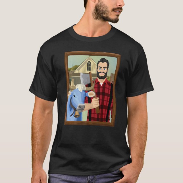 American Gothic Parody MN Paul Bunyan och Babe Blu T Shirt (Framsida)