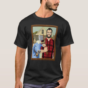 American Gothic Parody MN Paul Bunyan och Babe Blu T Shirt