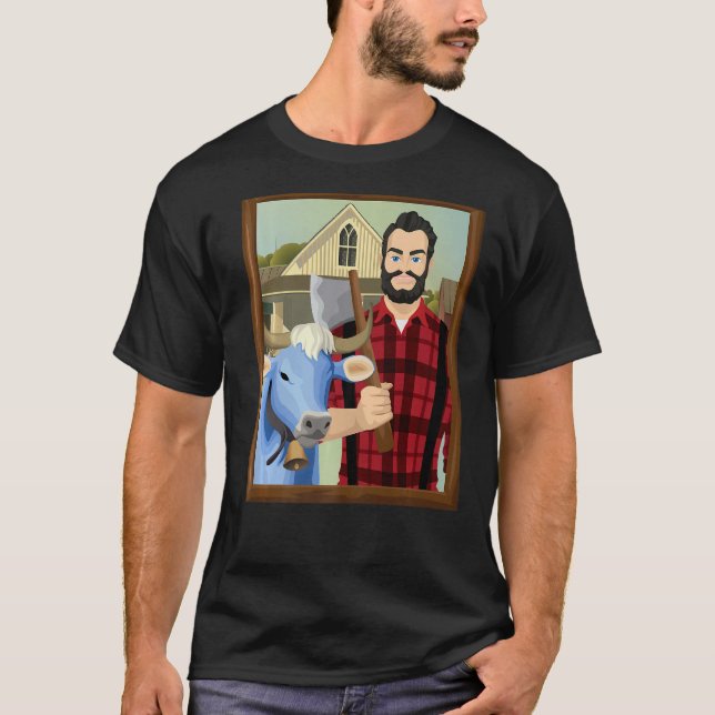 American Gothic Parody MN Paul Bunyan och Babe Blu T Shirt (Framsida)